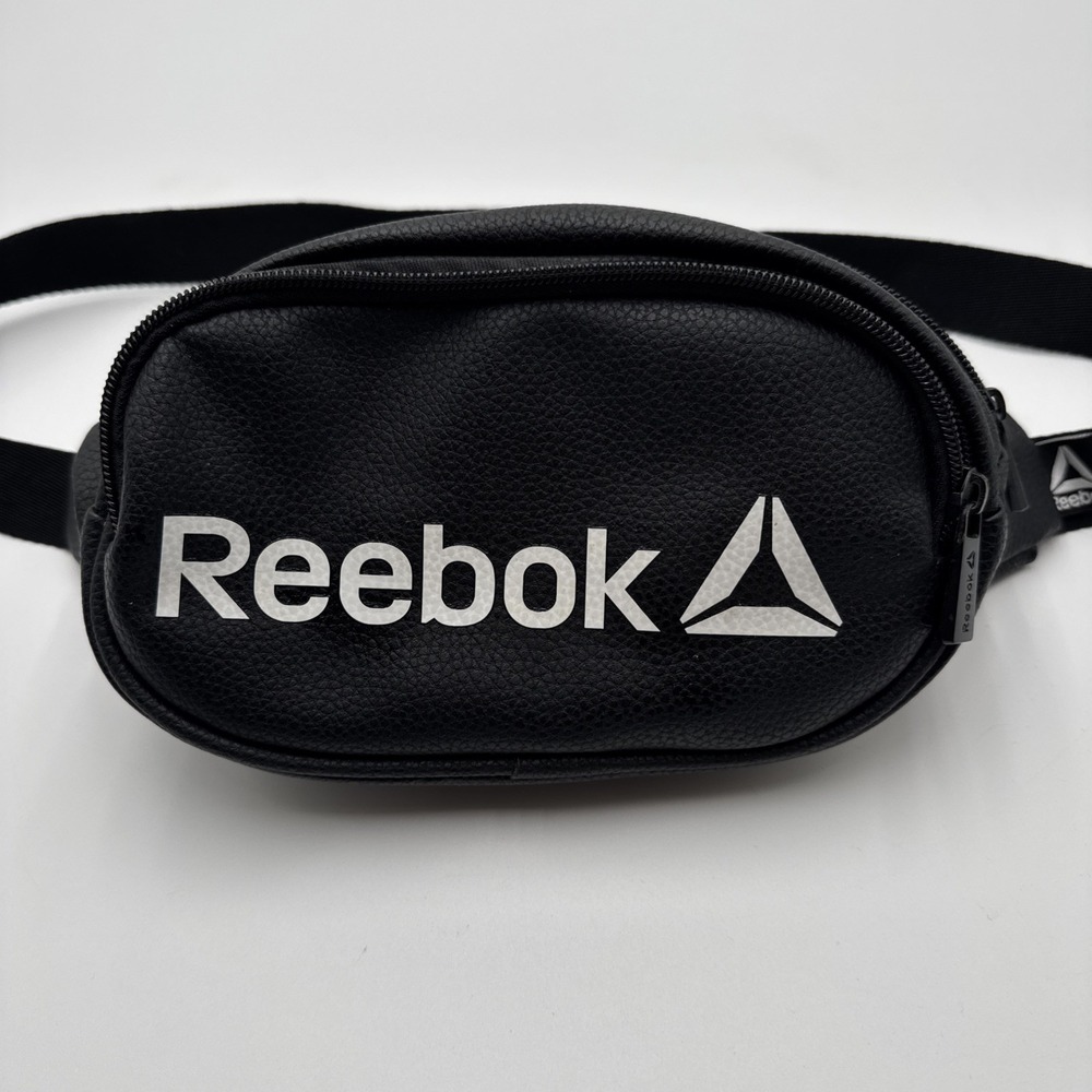 EUC 2-Pocket REEBOK Xenon Black FANNY PACK Faux Leather Adjustable Bag